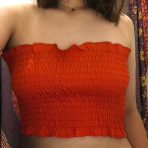 Red crop top, tube top